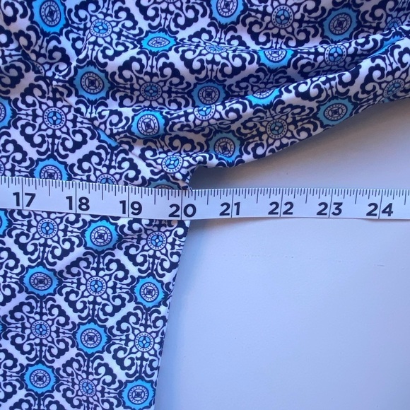 Jude Connally Megan Shift Dress V-Neck 3/4 Sleeve Blue Print Mod Cloth Tunic L - Picture 6 of 8